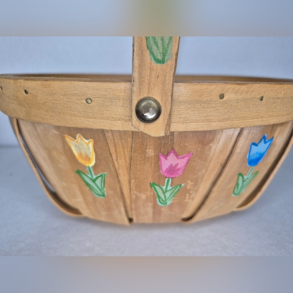 Handcrafted Wooden Easter Basket with Floral Design - Picture 2 of 8